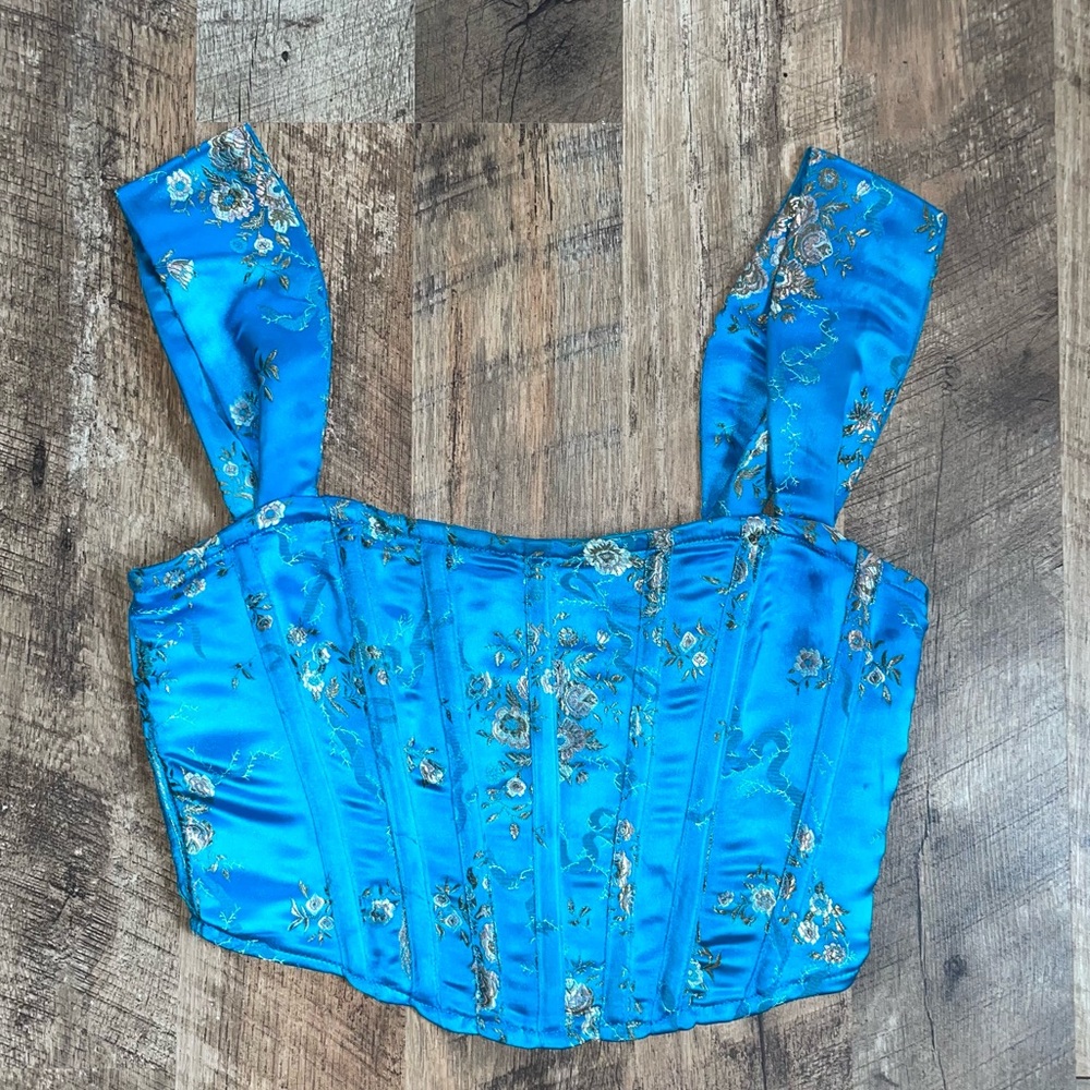 PrettyLittleThing Teal Floral Corset